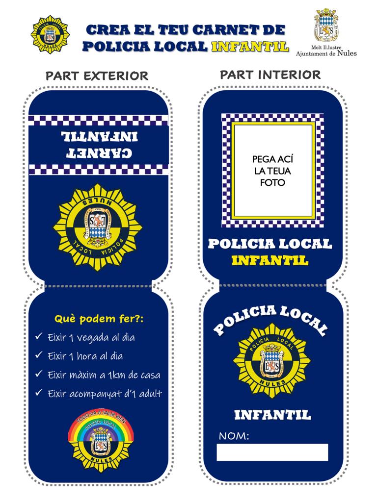 Nules crea un carnet de policía local infantil para recordar las normas de las salidas a los más pequeños