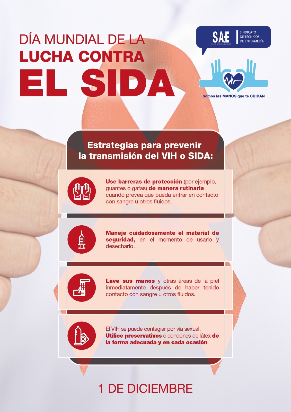 El Sindicato de Técnicos de Enfermería (SAE) difunde un cartel para recordar las medidas de protección a los profesionales sanitarios
