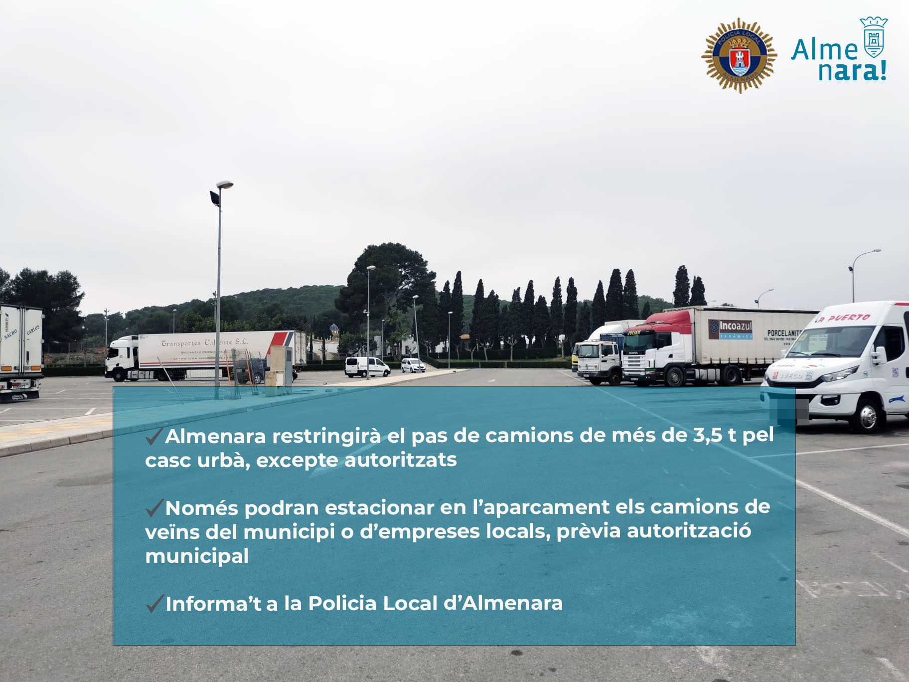 Almenara restringirá el paso de camiones de más de 3,5 toneladas por el casco urbano