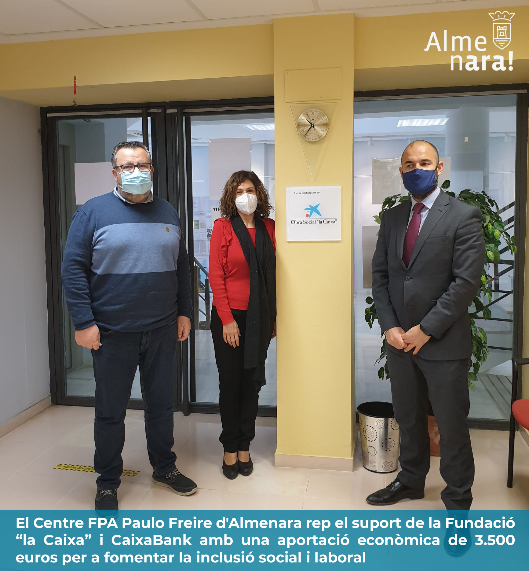 El Centro FPA Paulo Freire de Almenara recibe el apoyo de la Fundación “la Caixa” y CaixaBank con una aportación económica de 3.500 euros