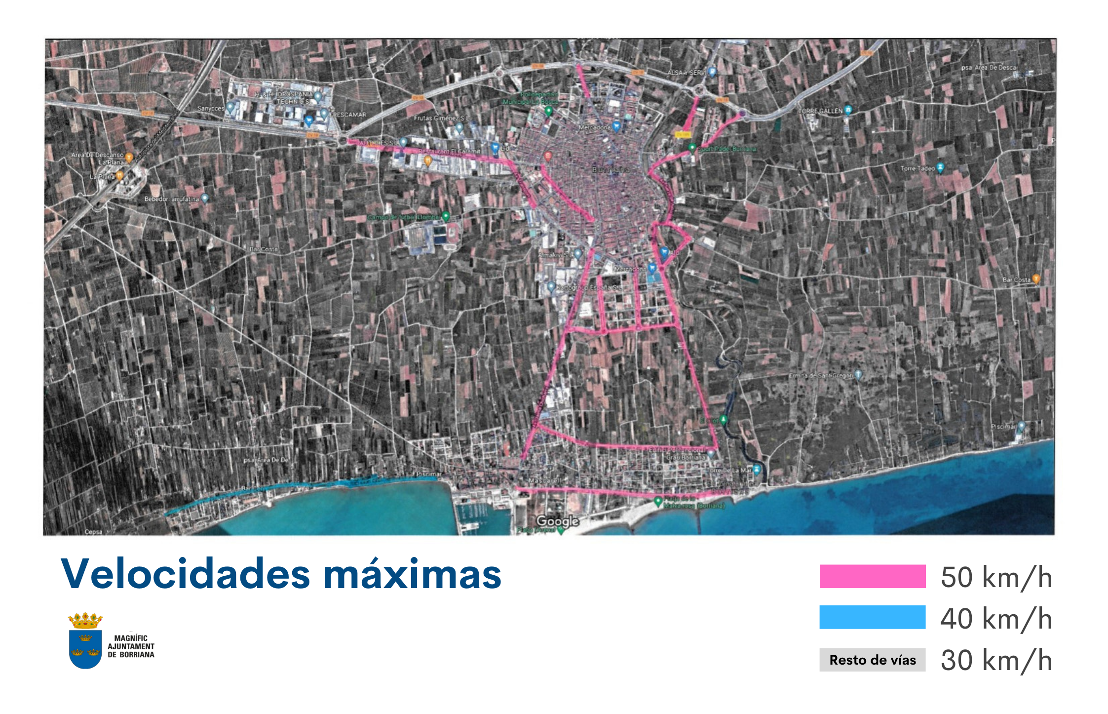 Burriana permitirá la velocidad máxima de 50 km/h en 18 viales del municipio