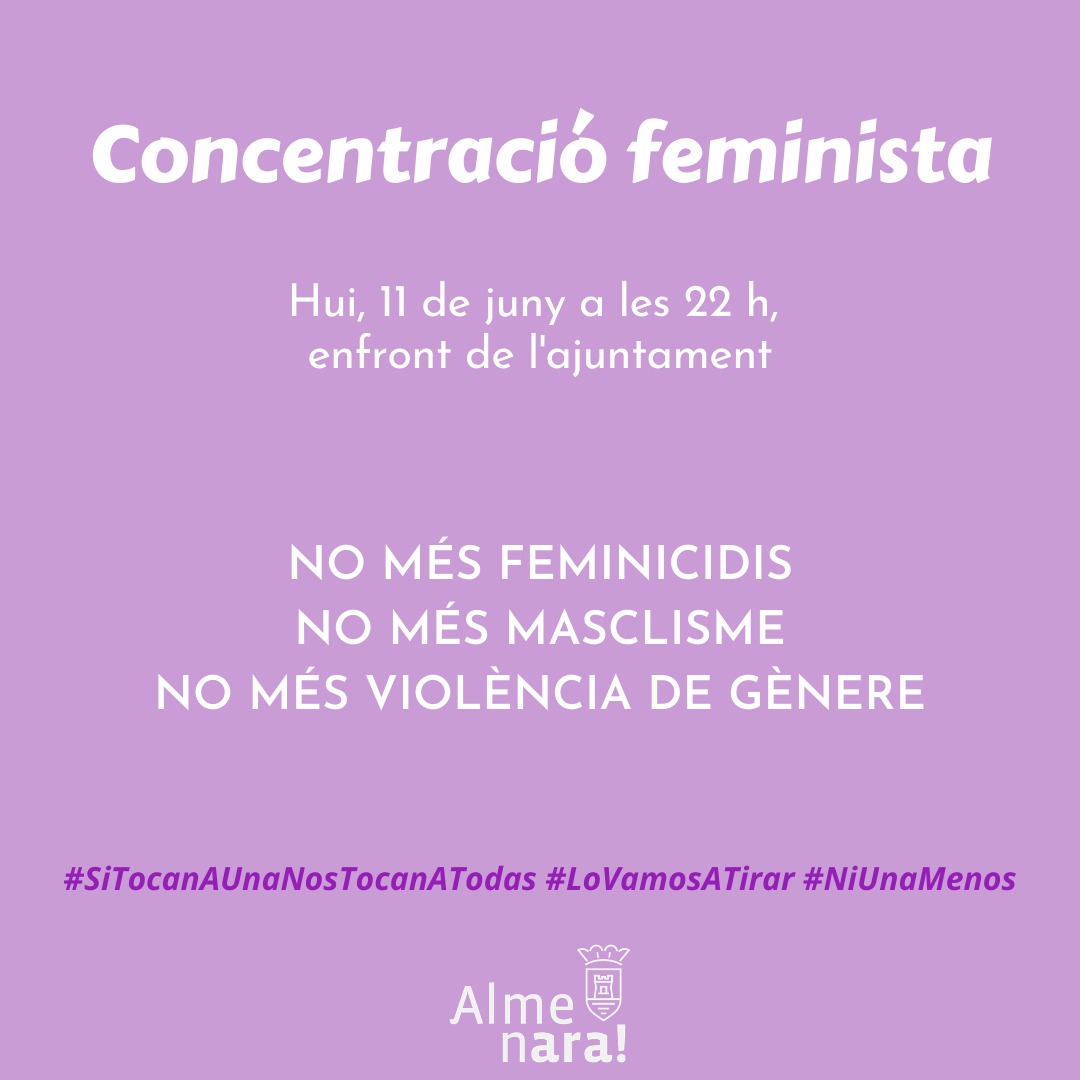 Almenara se adhiere a las concentraciones feministas convocadas esta noche a las 22 horas frente a los ayuntamientos contra la violencia machista