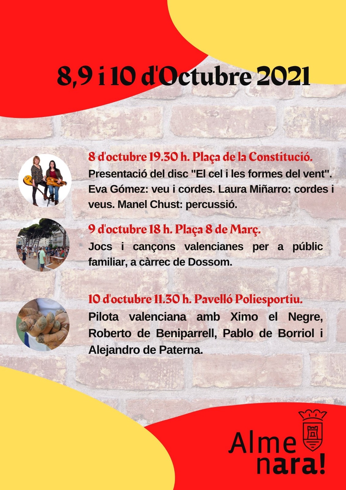Almenara programa el concierto de Eva Gómez, Juegos Tradicionales y pilota valenciana para celebrar el 9 d’octubre
