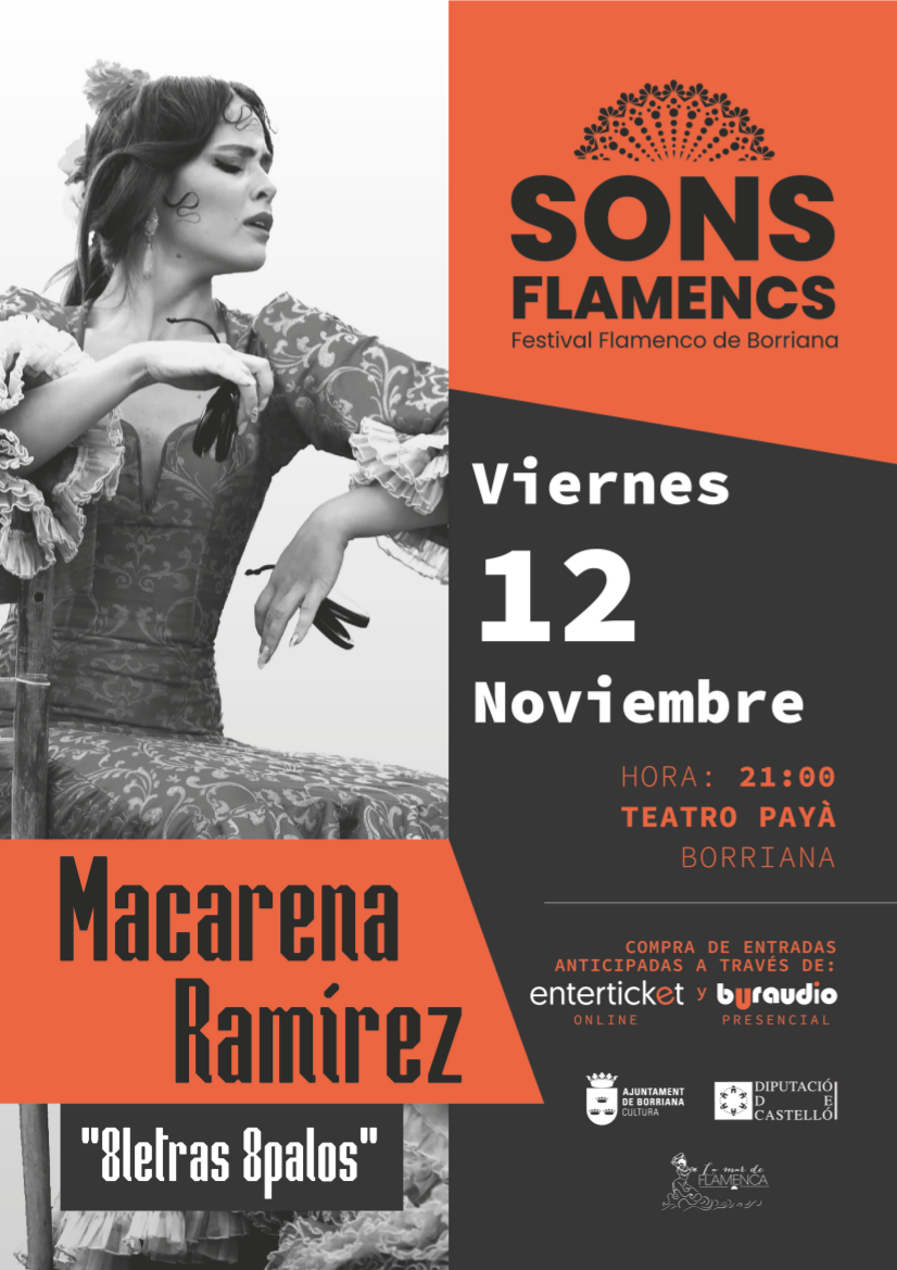 Este viernes 12 de noviembre en el Teatre Payà, actuará Macarena Ramírez en la primera jornada del festival Sons Flamencs