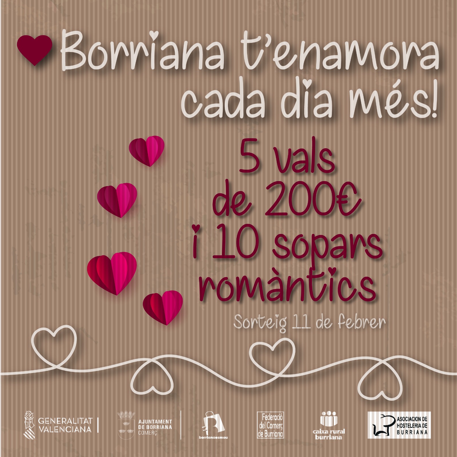 ‘Borriana t’enamora’ sorteará 5 premios de 200 euros y 10 cenas para dos personas