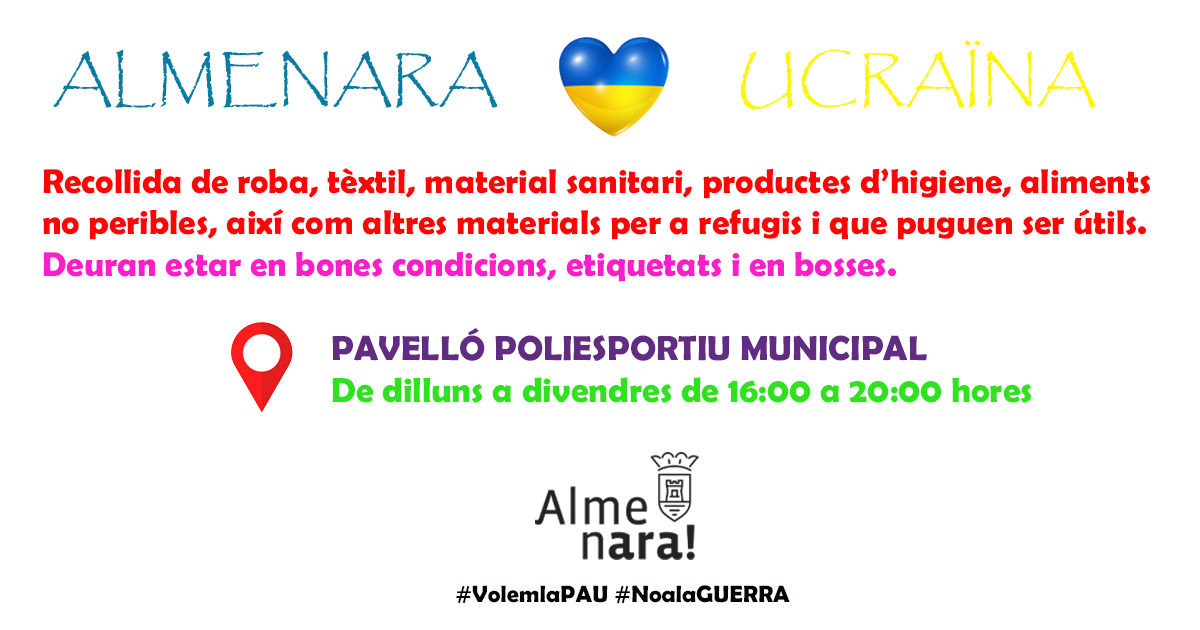 Almenara continuará con la recogida de ropa, alimentos y medicinas para Ucrania