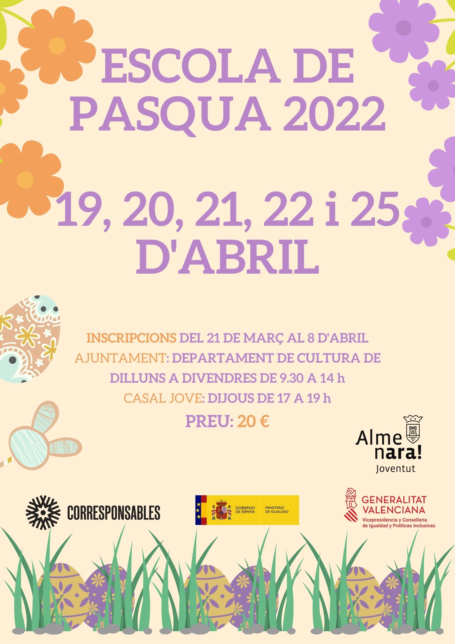 L’Escola de Pasqua de Almenara se celebrará entre el 19 y el 25 de abril