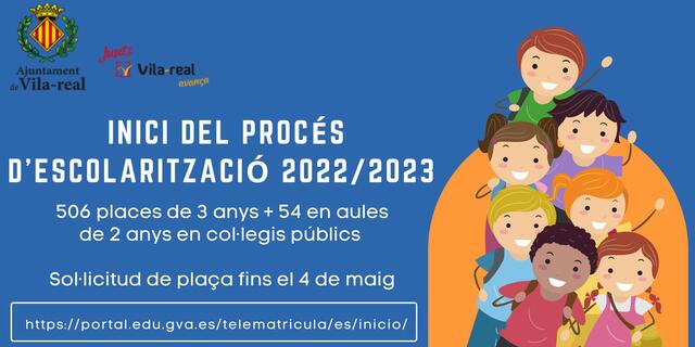 Vila-real inicia el proceso de escolarización para el curso 2022-2023 con 506 plazas en aulas de 3 años