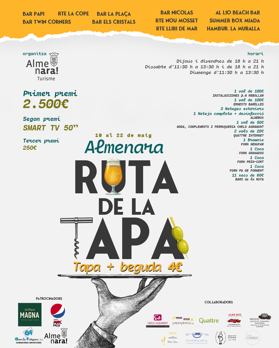 Almenara recuperará la tradicional Ruta de la Tapa entre el 19 y el 22 de mayo