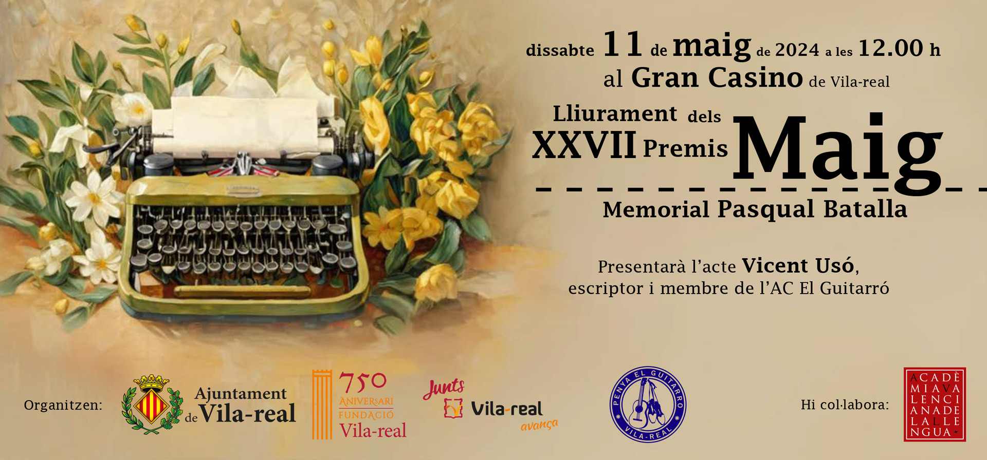 Dissabte, 11 de maig, a les 12.00 h, el Gran Casino de Vila-real acollirà l’acte de lliurament dels Premis Maig – Memorial Pasqual Batalla