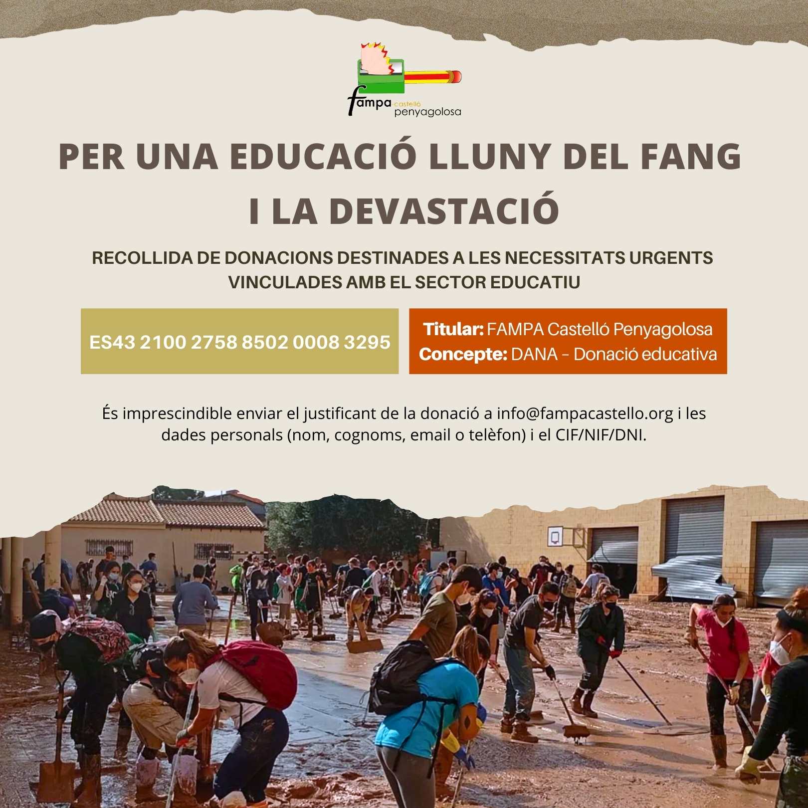 FAMPA Castelló impulsa accions de suport  a les zones afectades per la DANA