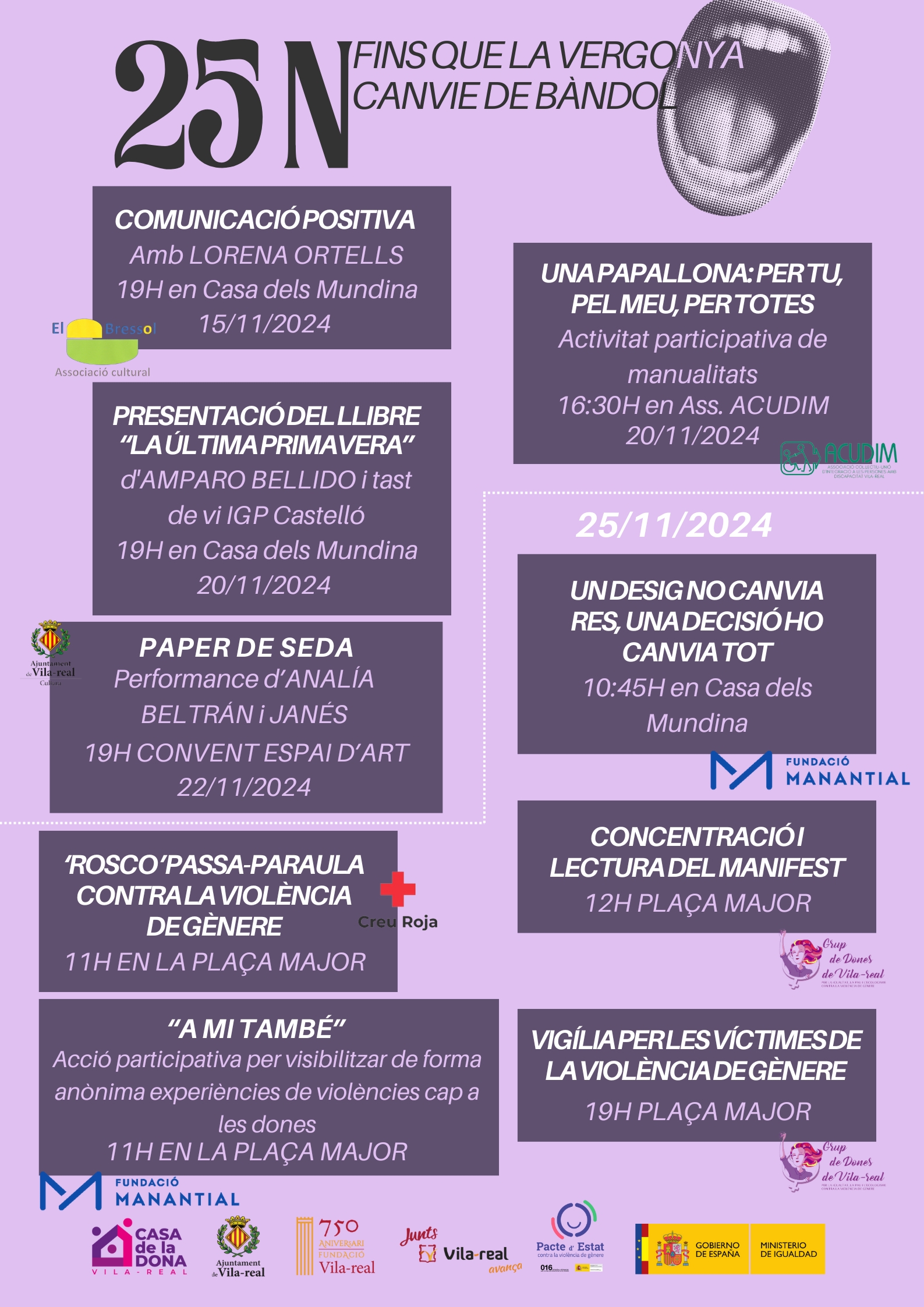 Vila-real commemora el 25N amb una programació per a empoderar a la dona en la lluita contra la violència de gènere