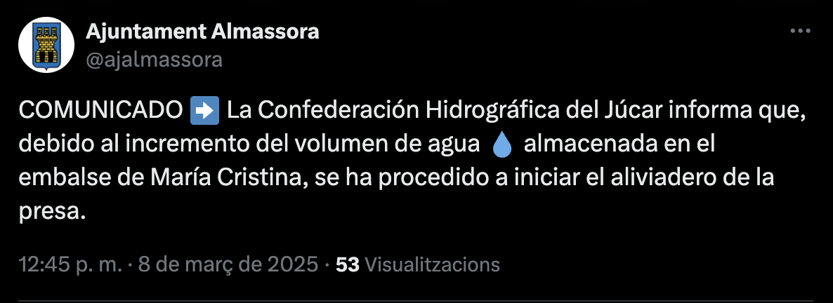 Almassora tarda 5 hores en comunicar un avís del 112 d’augment del cabal en la Rambla de la Viuda