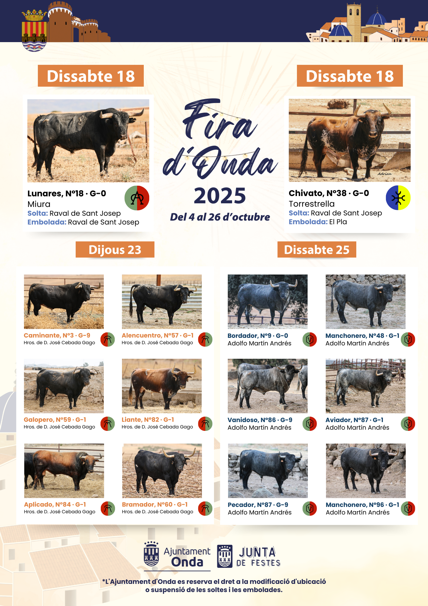 Onda presenta el cartel taurino de la Fira 2025 con hierros de máxima categoría y refuerzo de la seguridad