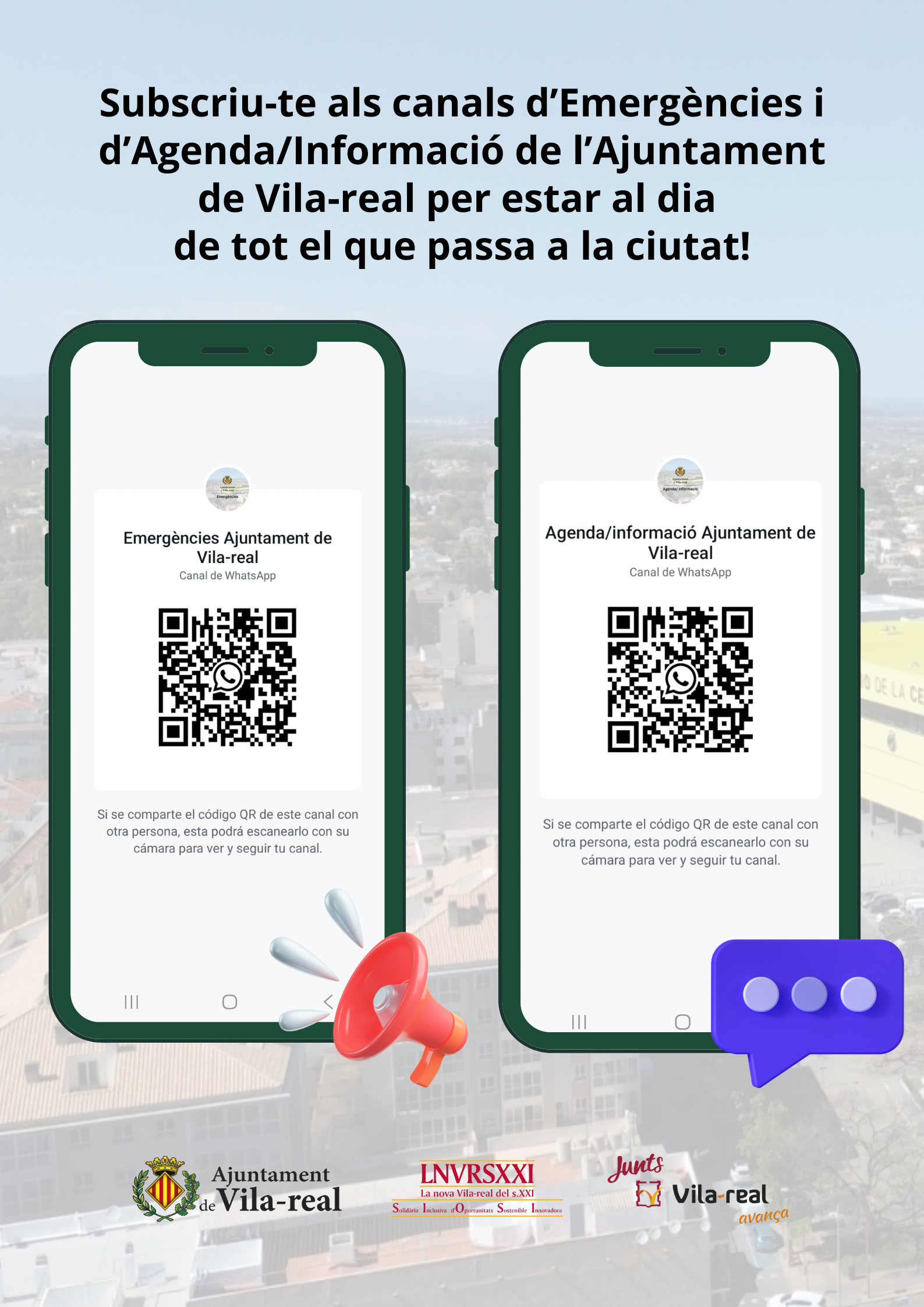 Vila-real estrena dos canals de WhatsApp per a apropar l’actualitat municipal a la ciutadania