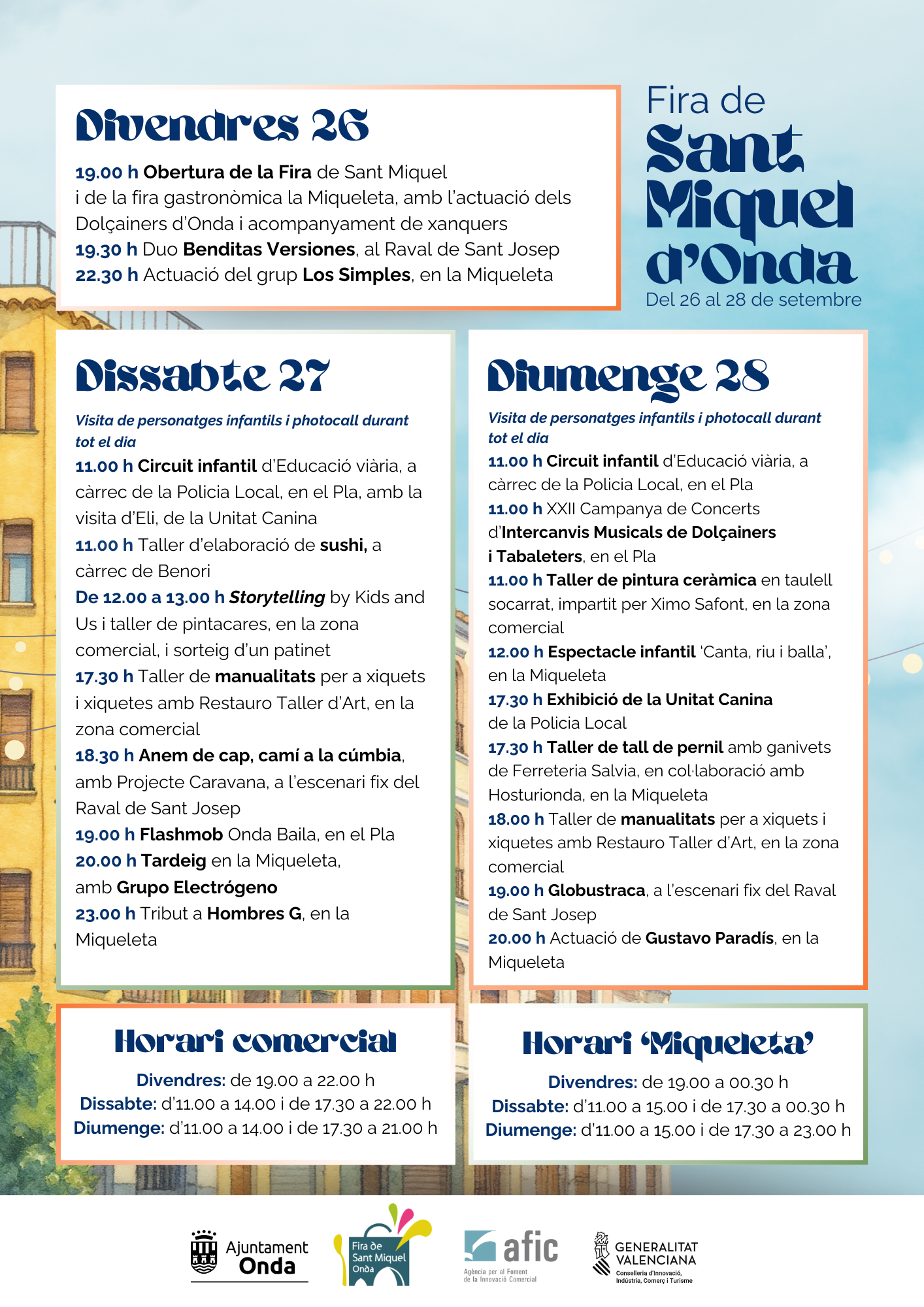 La Fira de Sant Miquel regresa a Onda con tres días de música, gastronomía y actividades para toda la familia