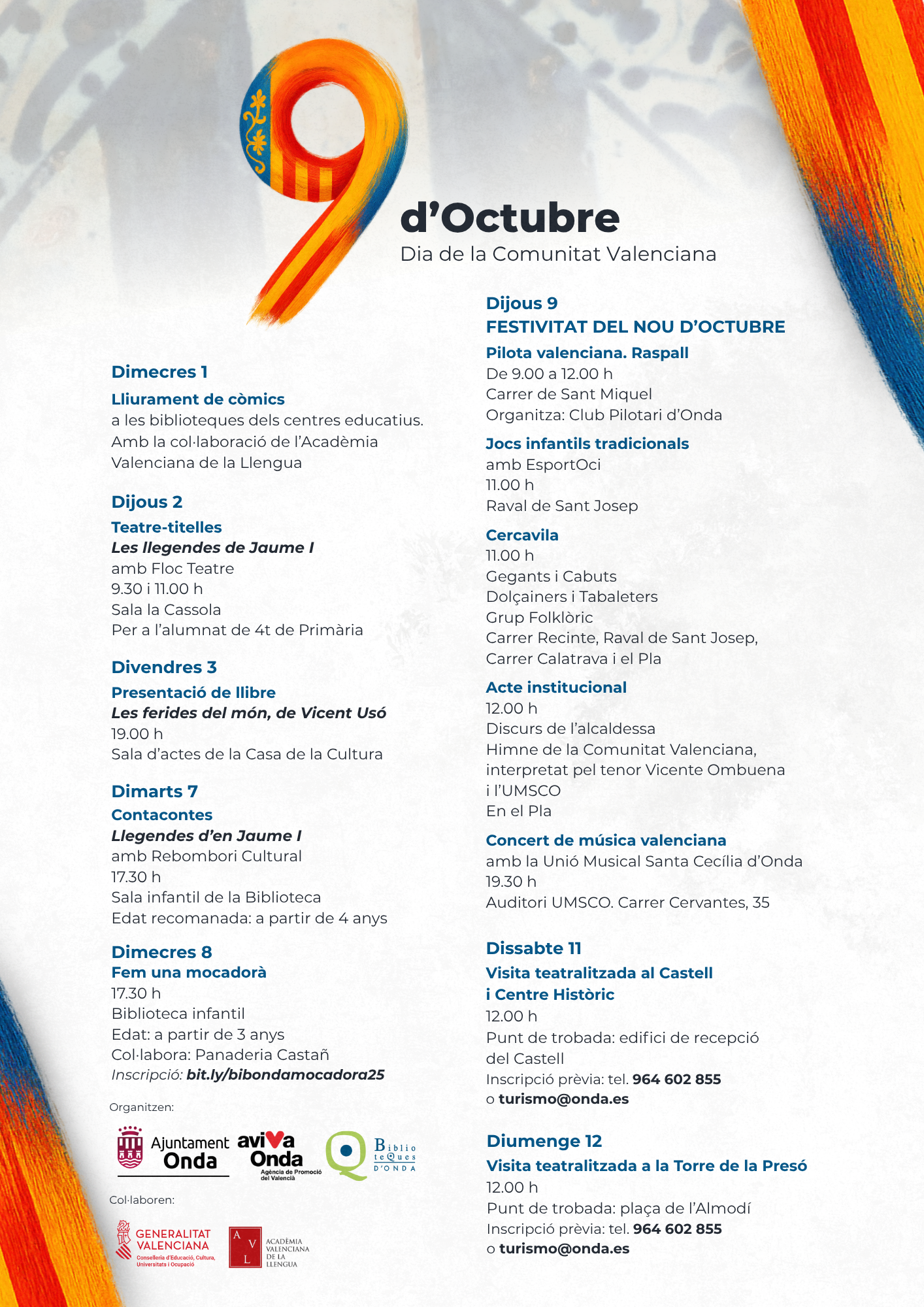 Onda celebrarà el Nou d’Octubre amb una programació cultural i festiva per a tots els públics