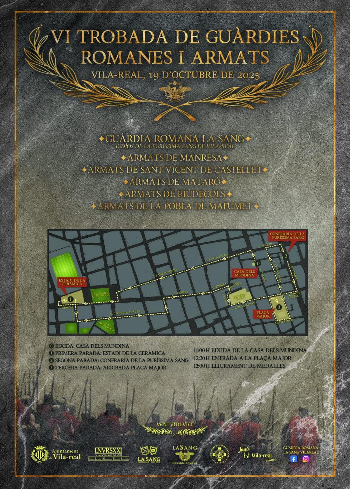 Vila-real acull la VI Trobada de Guàrdies Romanes i Armats el pròxim 19 d’octubre, organitzada per la Confraria de la Puríssima Sang