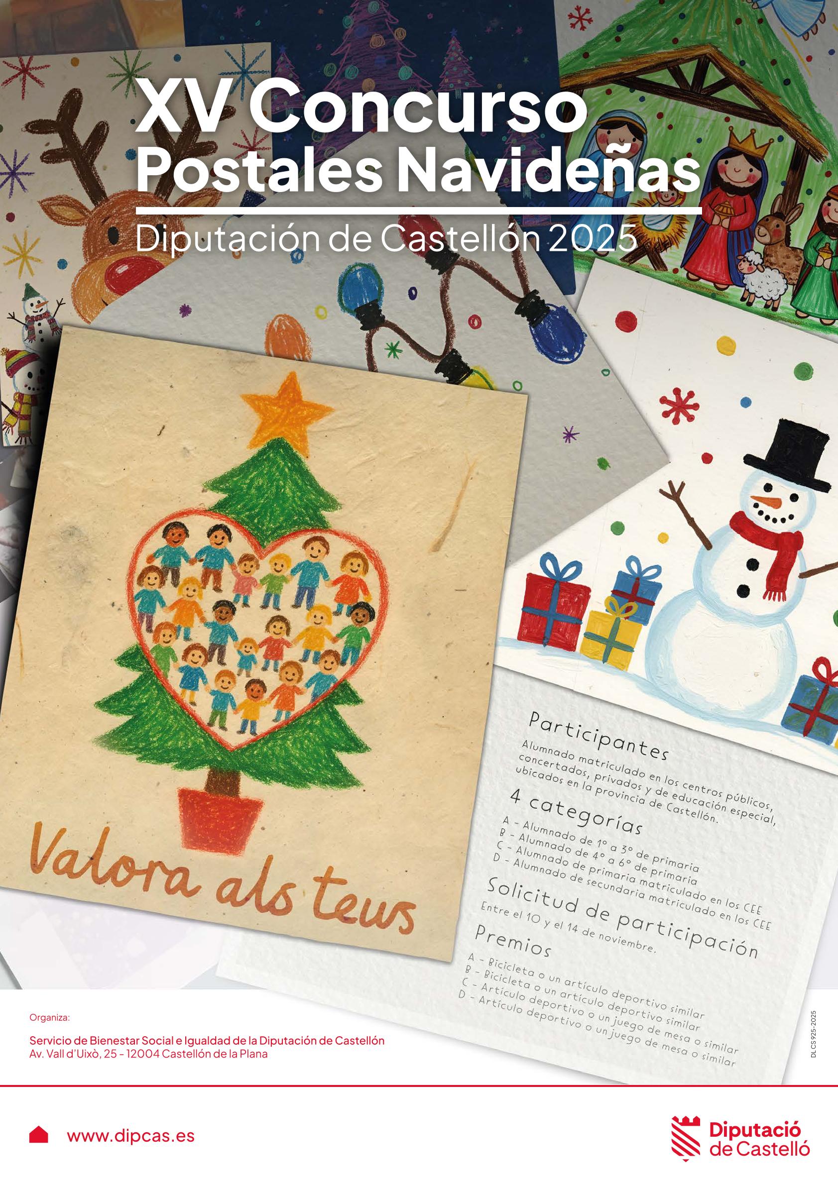 La Diputació de Castelló impulsa la creativitat dels escolars en una nova edició del Concurs de Postals Nadalenques