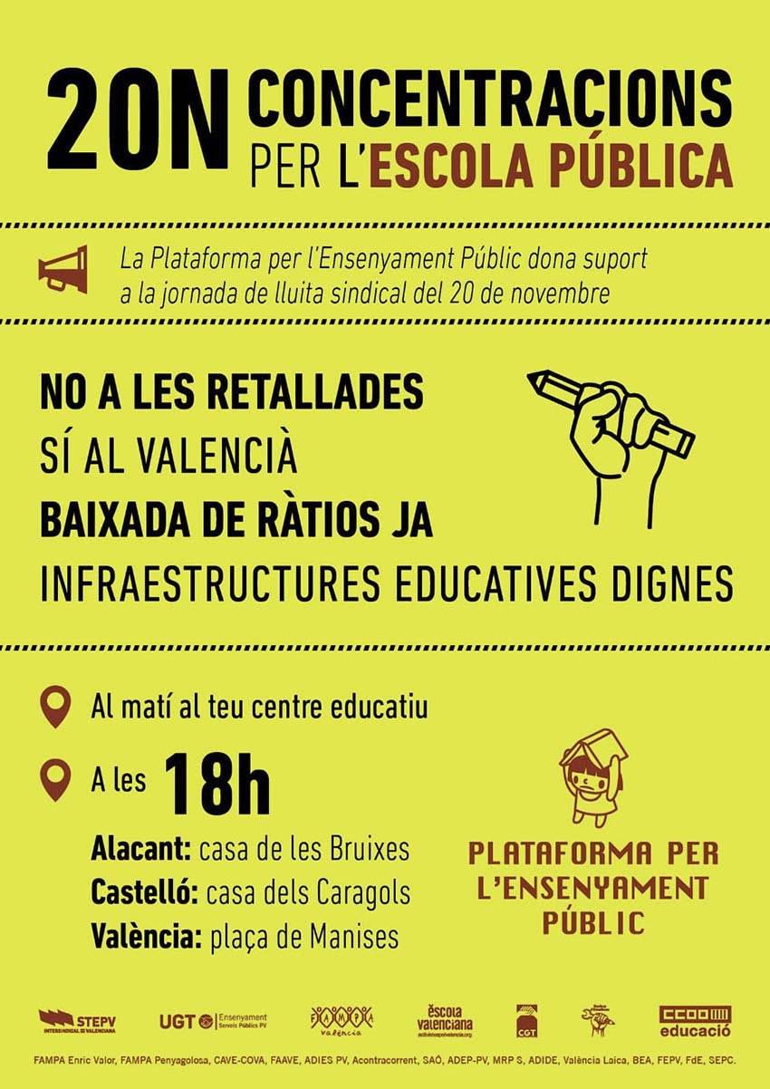 Jornada de lluita sindical convocada per a demà dijous 20 de novembre, ens ho explica Pau Pons, portaveu del STEPV a les comarques del nord