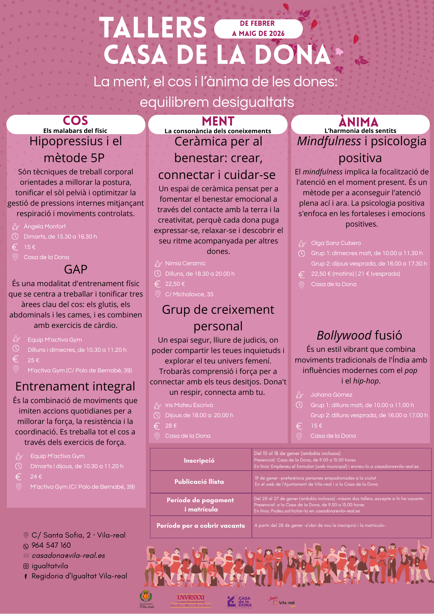 La Casa de la Dona de Vila-real presenta una nova programació de tallers per a fomentar el benestar integral de les dones