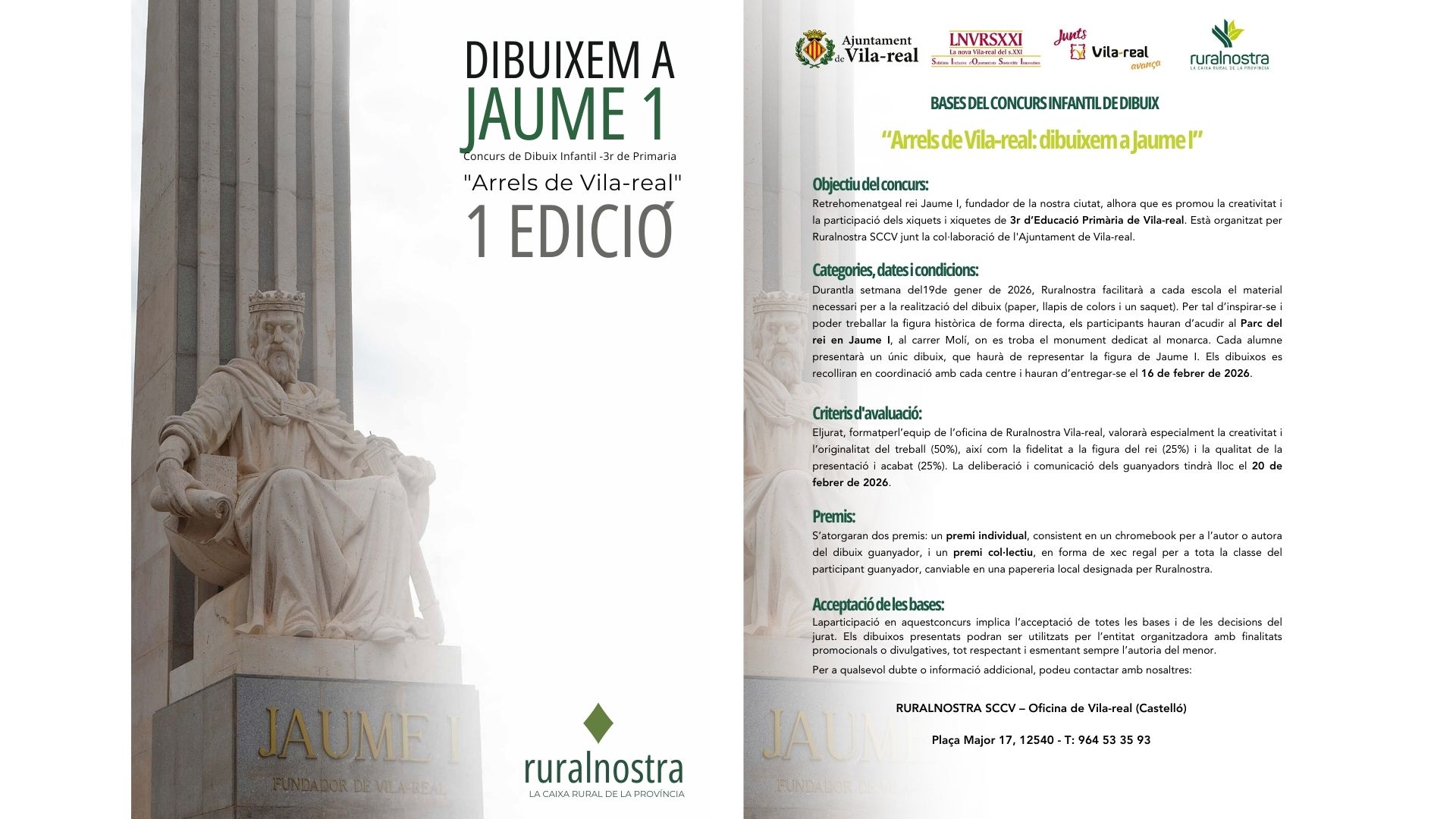 Vila-real impulsa la creatividad infantil con el concurso de dibujo “Dibuixem a Jaume I”