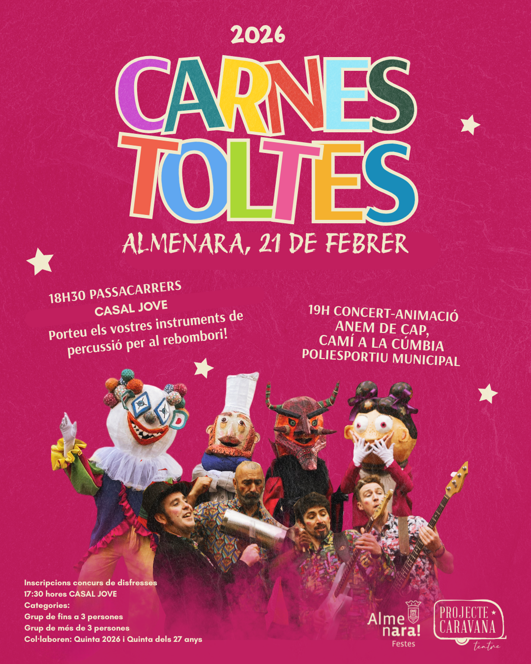 Almenara celebrarà el seu Carnestoltes dissabte que ve, 21 de febrer, amb cercavila, concurs de disfresses i concert