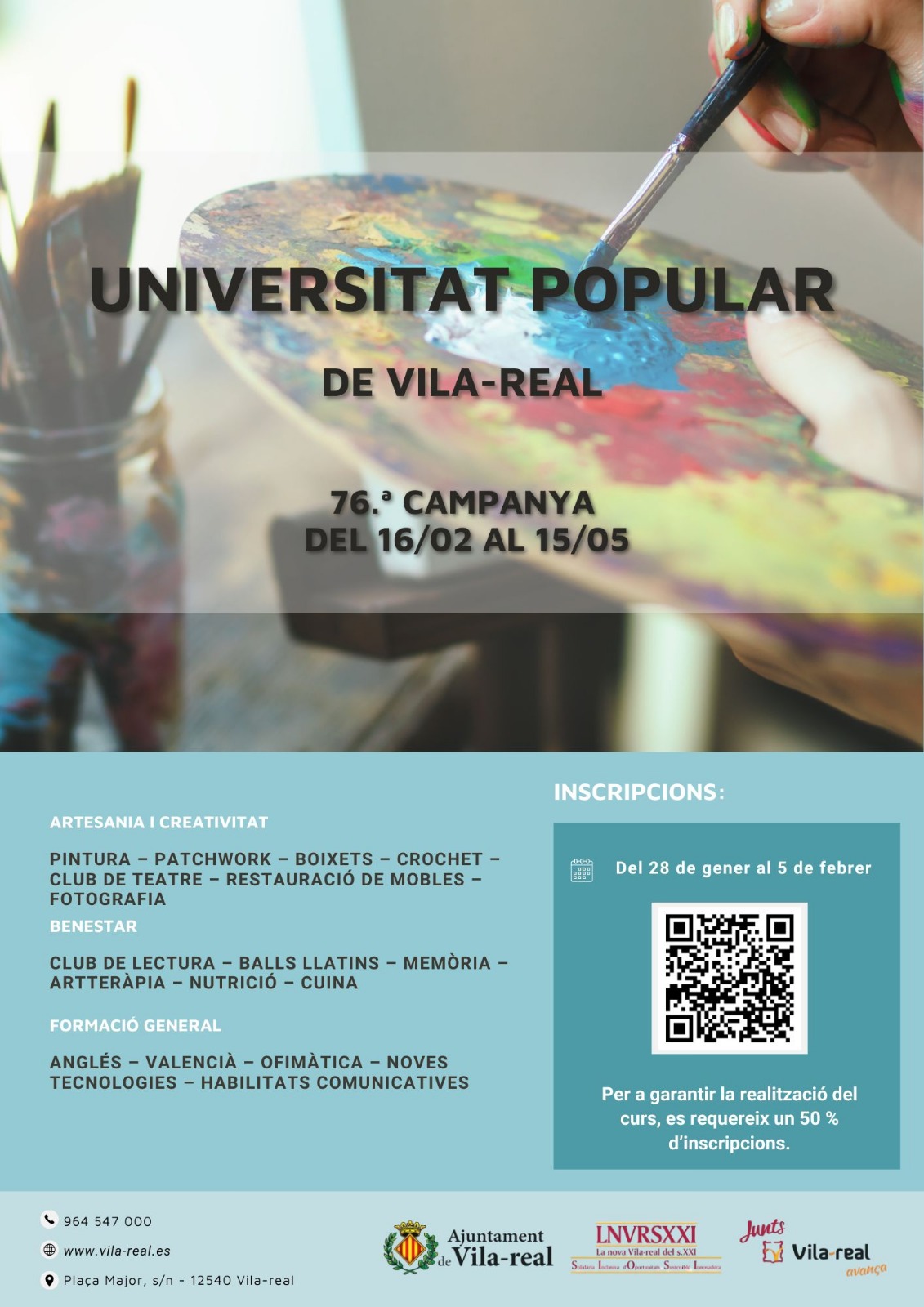 La Universitat Popular de Vila-real obri la matrícula per a la seua 76a campanya amb nous cursos formatius i culturals