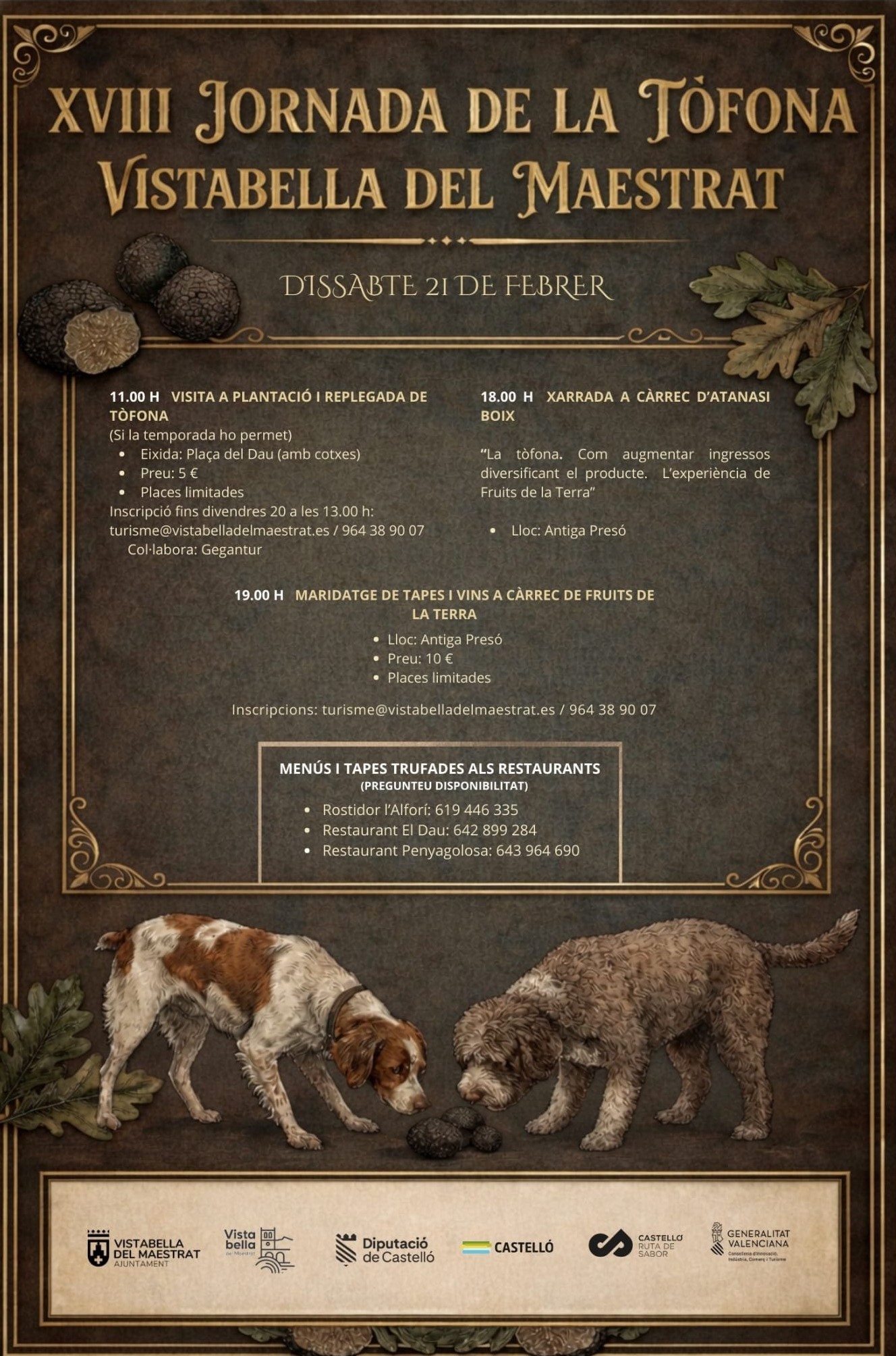 Vistabella del Maestrat celebra la XVIII Jornada de la Tòfona amb activitats de camp i propostes gastronòmiques