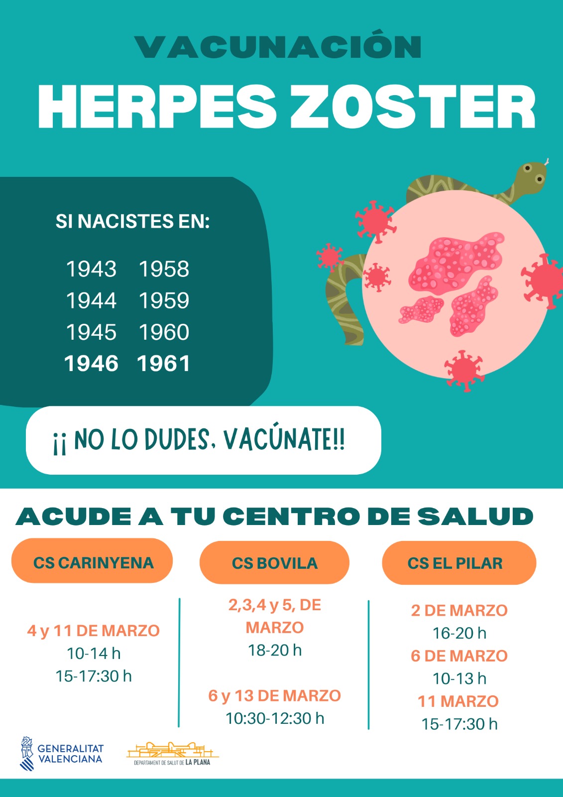 Comunicado Departamento Salud de La Plana: Vacunacion herpes zoster