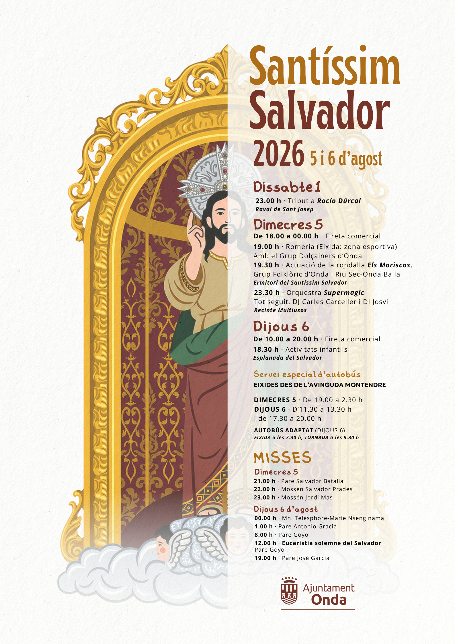 Onda prepara la festividad del Santísimo Salvador con actos religiosos, música y transporte gratuito hasta el Ermitorio