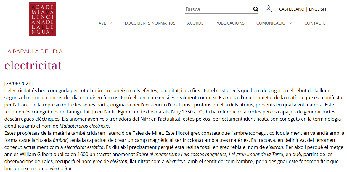 Paraula del dia «electricitat»