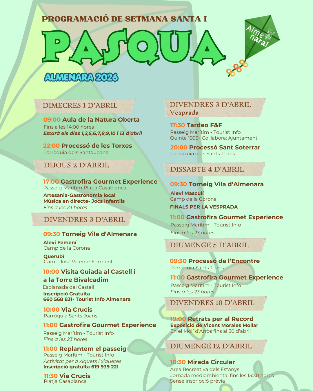 Almenara programa per a Pasqua la Gastrofira Gourment Experience i el torneig de futbol Vila d’Almenara