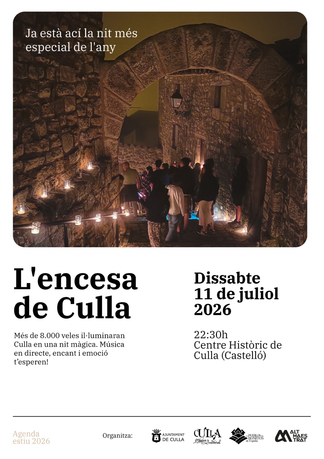 “L’Encesa de Culla” tornarà a il·luminar el cor medieval del municipi amb una nit màgica a la llum dels ciris
